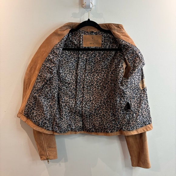 GOOSECRAFT Sz L Moto Style Jacket Biker 032 Suede Gold Hardware Leopard Lining - Picture 8 of 13